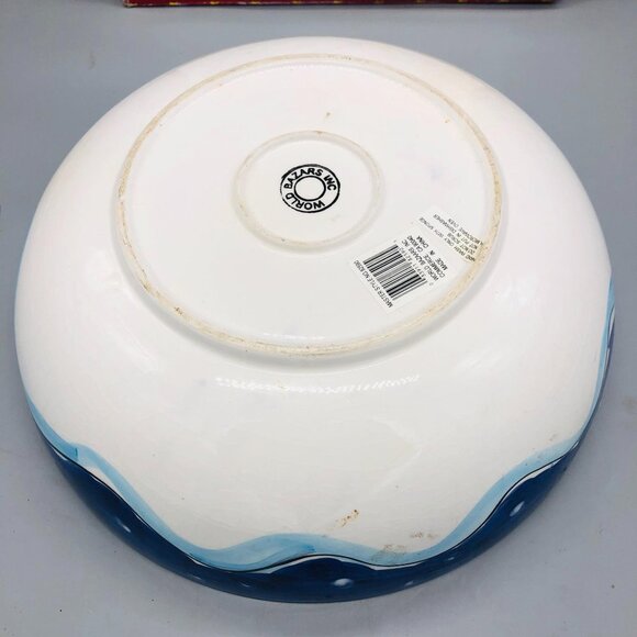 Holiday Ceramic Serving Bowl Snowmen World Bazar Christmas 12" Width READ - Picture 5 of 8
